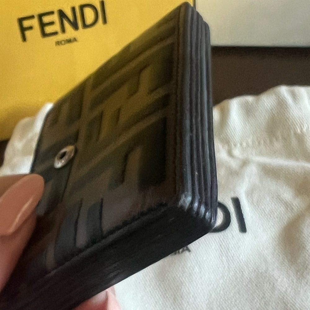 FENDI Tobacco Silver FF Zucca Lambskin Leather Maya Snap Accordion Card Wallet - Picture 6 of 12
